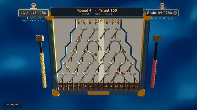 Coin Drop: a coin bouncing down the pegs of the board, head to head against an islander